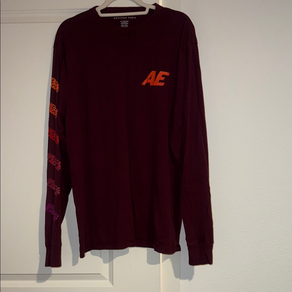 American Eagle Burgundy Long Sleeve with Orange Logo